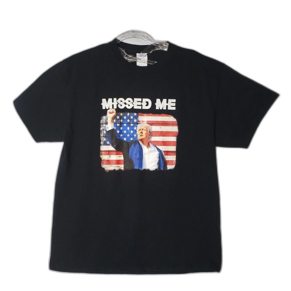 President Donald Trump Missed Me Black Graphic T Shirt Size Large
